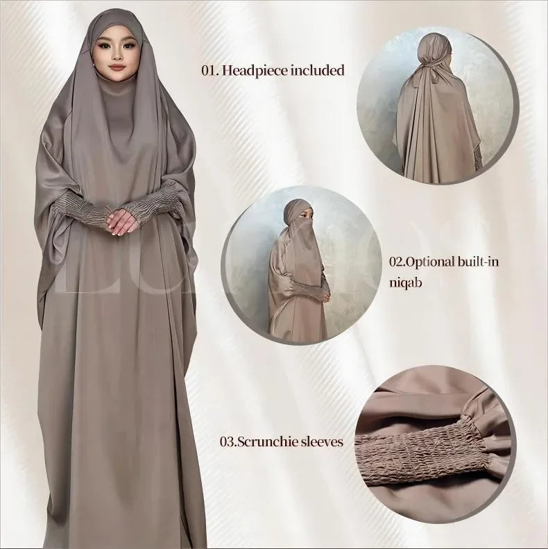 LM001 Robe Musulmane pour Femmes | Jilbab Abaya Une Pièce | Vêtement de Prière Modeste & Khimar Islamique Style Dubaï