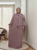 LM013 Abaya Crêpe à Capuche Une Pièce avec Hijab | Robe de Prière Modeste pour Femmes