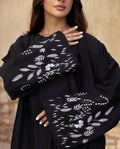 LM026 Abaya Brodée Florale Roya | Robe Maxi Satin avec Ceinture