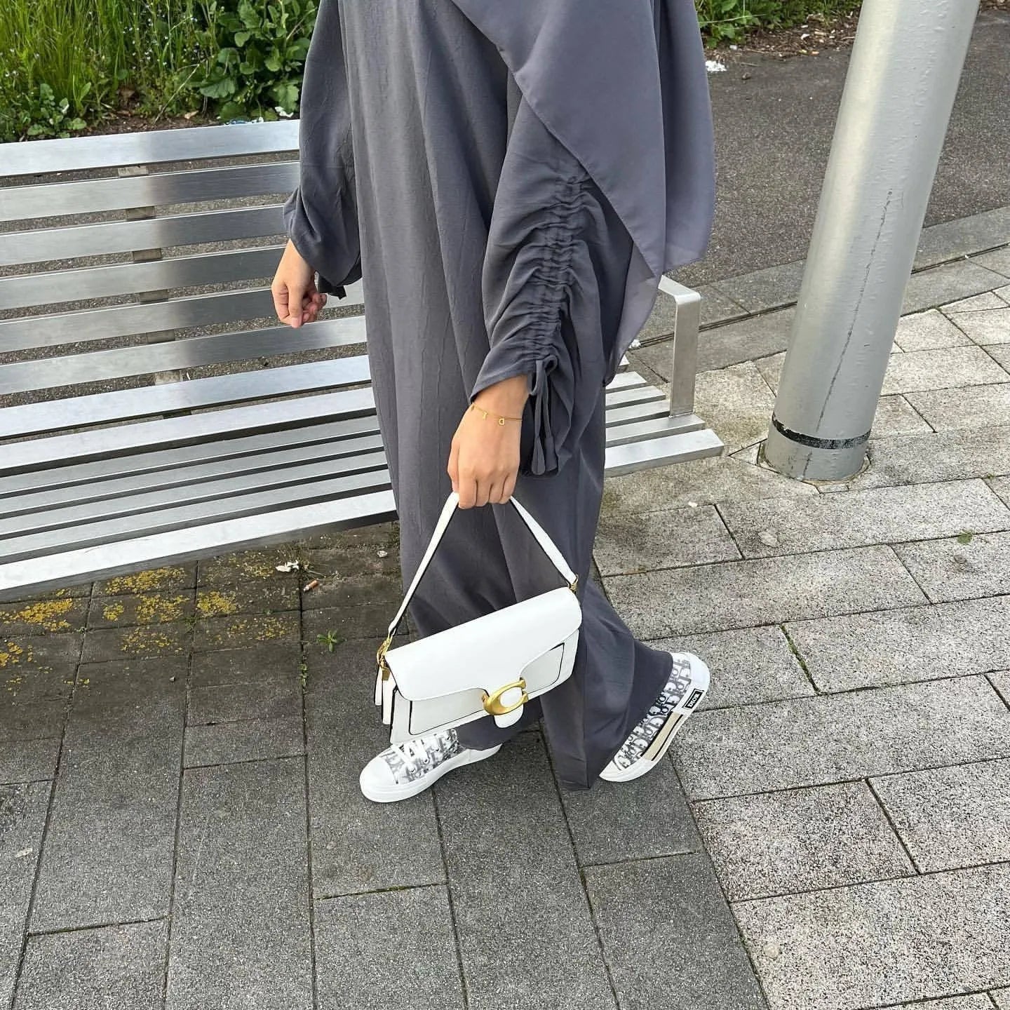 LM037 Robe Nuisette Crêpe Lin Manches Longues Froncées avec Fronces Nouées