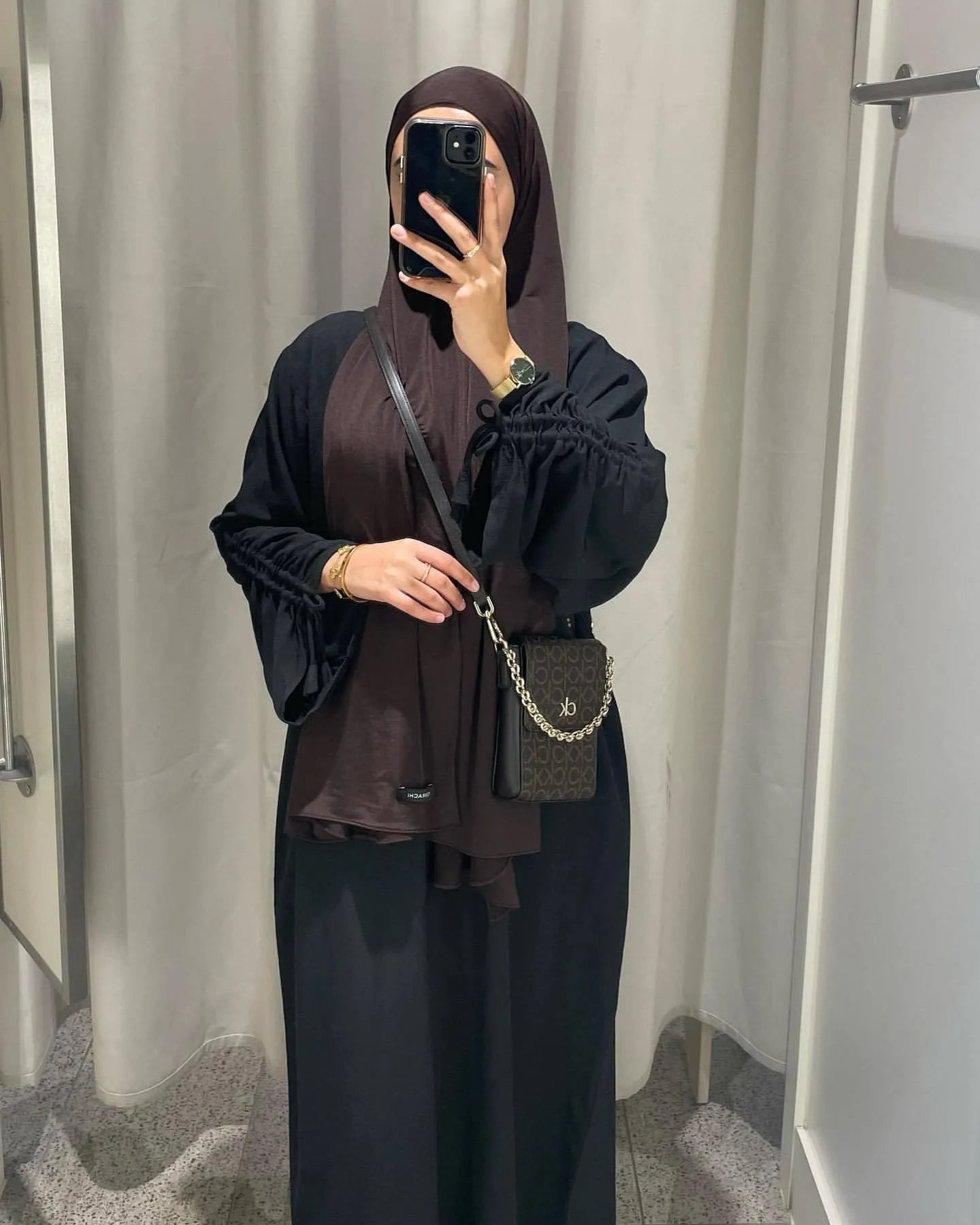 LM037 Robe Nuisette Crêpe Lin Manches Longues Froncées avec Fronces Nouées