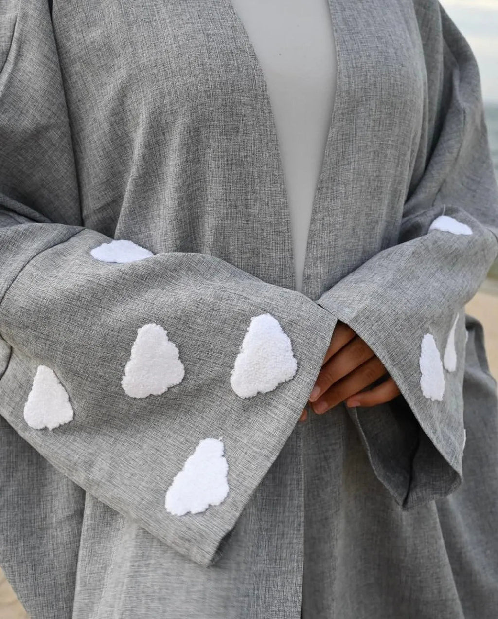 LM027 Abaya Cardigan Kimono Ouvert Texturé Lin Élégant Sahāb | Vêtement Islamique Modeste pour Femmes
