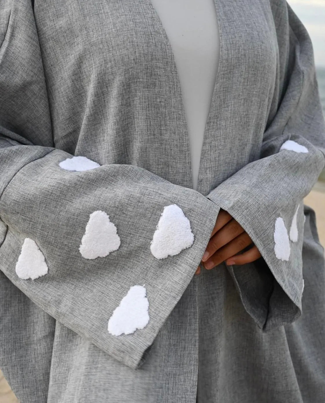 LM027 Abaya Cardigan Kimono Ouvert Texturé Lin Élégant Sahāb | Vêtement Islamique Modeste pour Femmes