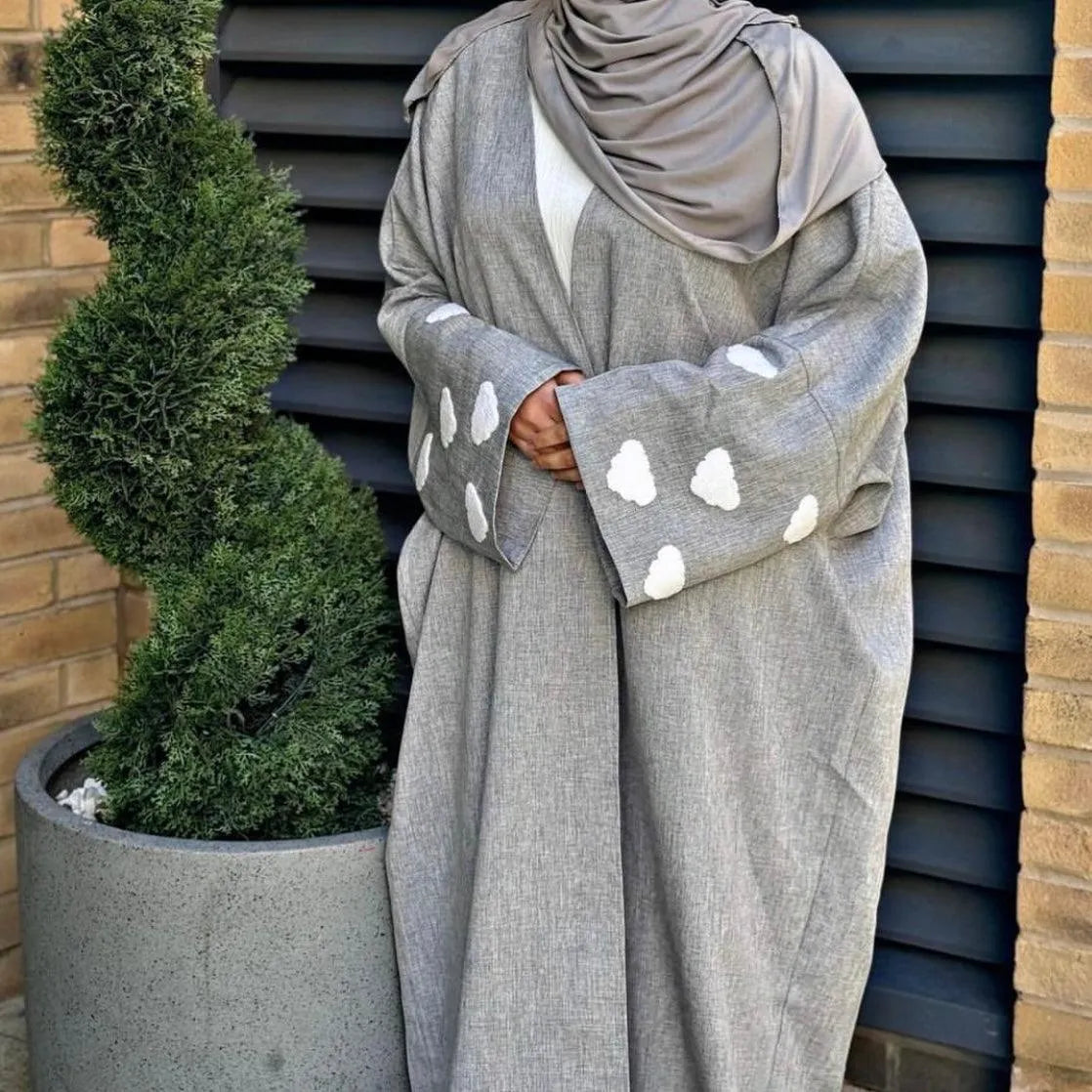 LM027 Abaya Cardigan Kimono Ouvert Texturé Lin Élégant Sahāb | Vêtement Islamique Modeste pour Femmes