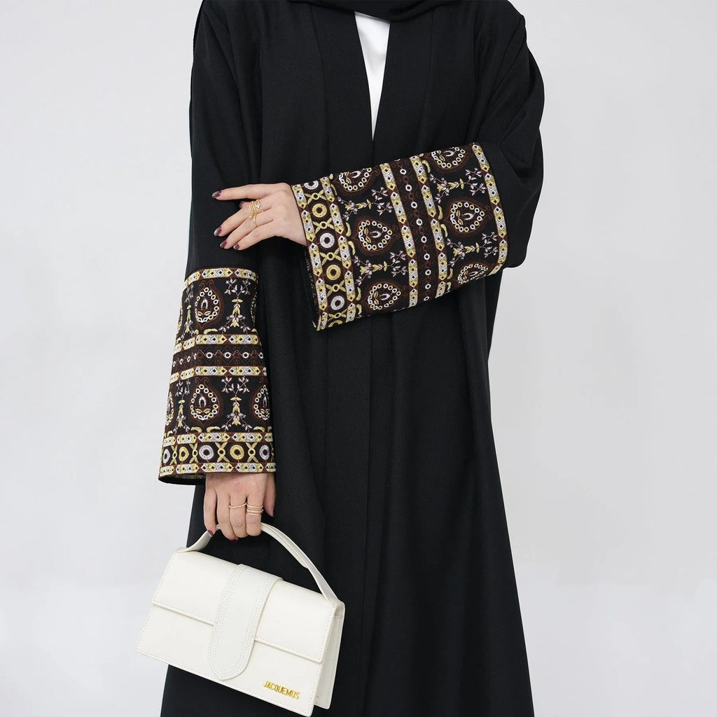 LM040 Abaya Lin Ouverte Brodée | Cardigan Kaftan Modeste Ouvert Devant