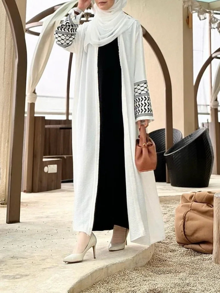 LM046 Abaya Kimono Modeste Inspirée Keffieh | Design Ceinture & Glands