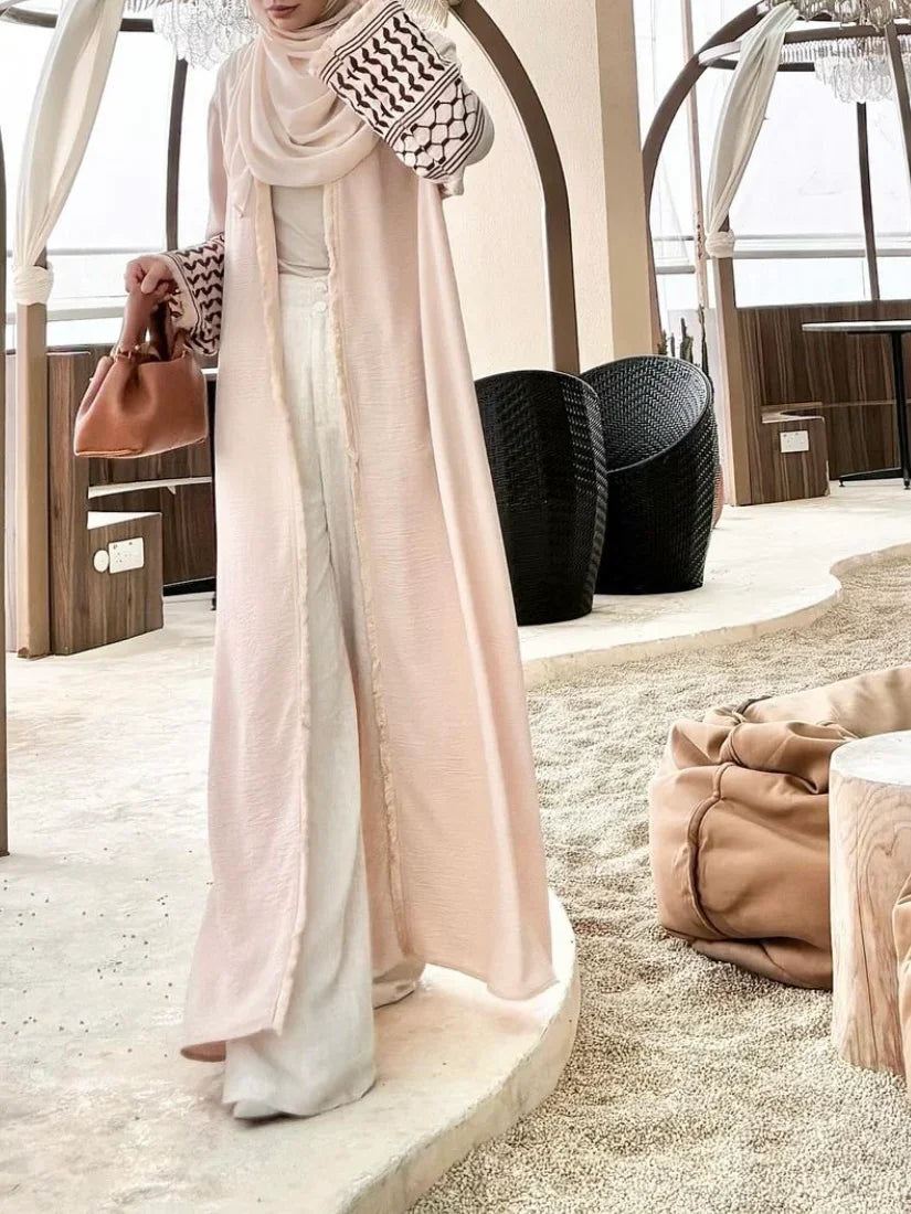 LM046 Abaya Kimono Modeste Inspirée Keffieh | Design Ceinture & Glands