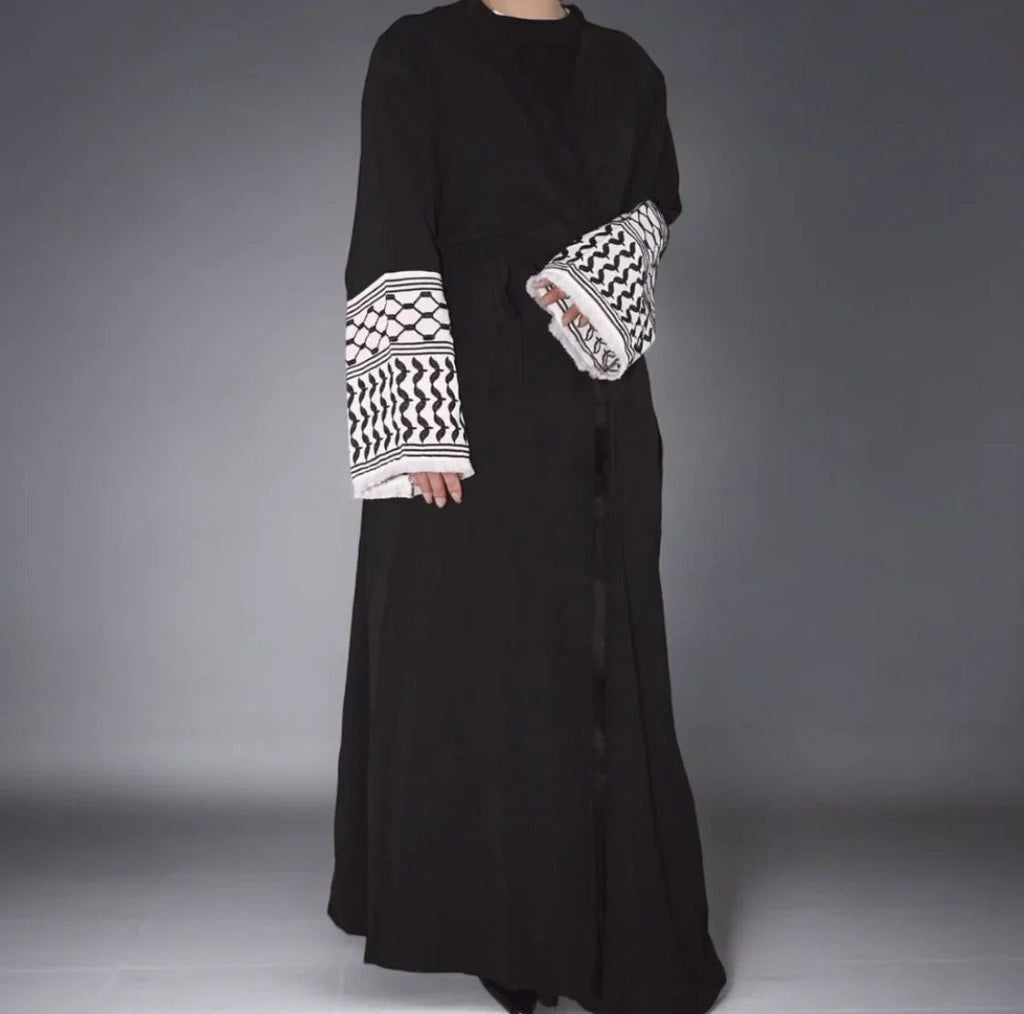 LM046 Abaya Kimono Modeste Inspirée Keffieh | Design Ceinture & Glands