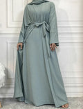 LM048 Ensemble Abaya Crêpe Jazz 4 Pièces Hijab, Fond de Robe, Ceinture | Tenue Estivale Légère et Modeste