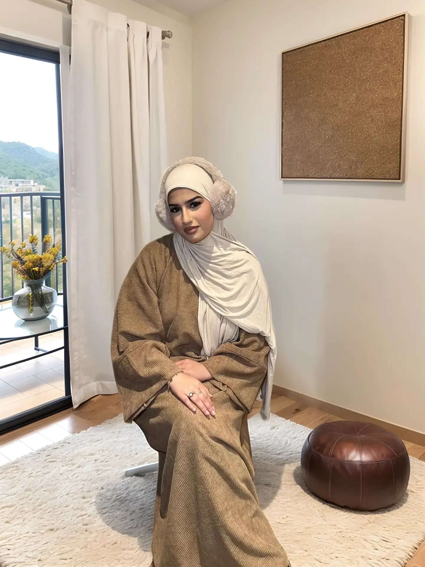 LM049 Abaya Velours Côtelé Robe Maxi d'Hiver | Vêtement Islamique Modeste Fermé Épais