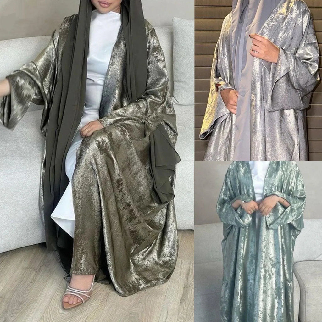 LM051 Kaftan Abaya Ouverte Métallique – Robe de Luxe Aïd 2025 pour Femmes Musulmanes
