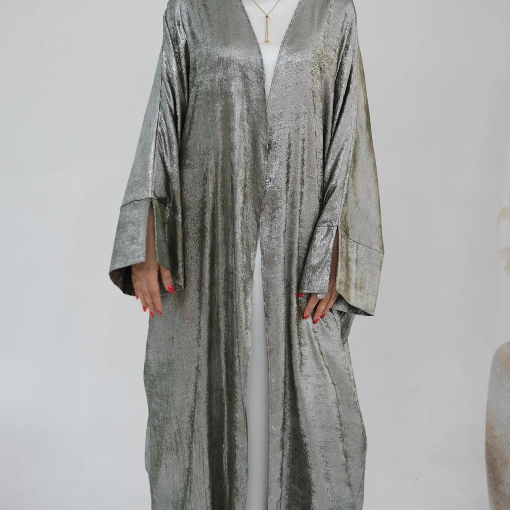 LM051 Kaftan Abaya Ouverte Métallique – Robe de Luxe Aïd 2025 pour Femmes Musulmanes