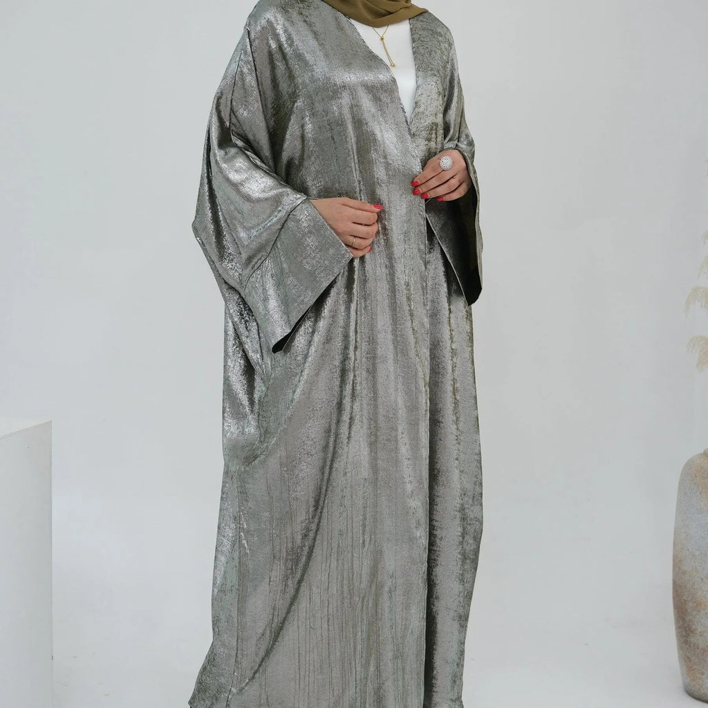 LM051 Kaftan Abaya Ouverte Métallique – Robe de Luxe Aïd 2025 pour Femmes Musulmanes