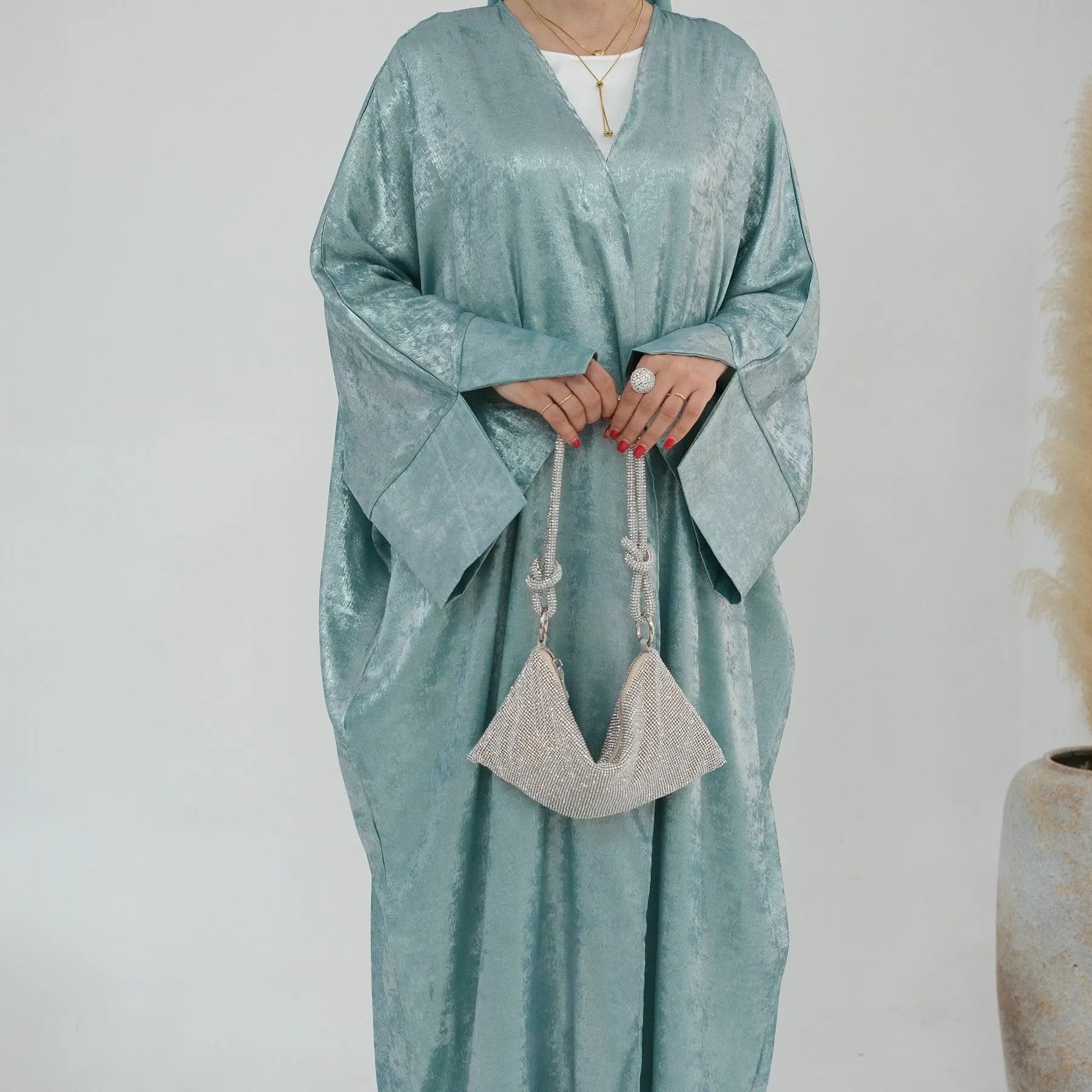 LM051 Kaftan Abaya Ouverte Métallique – Robe de Luxe Aïd 2025 pour Femmes Musulmanes