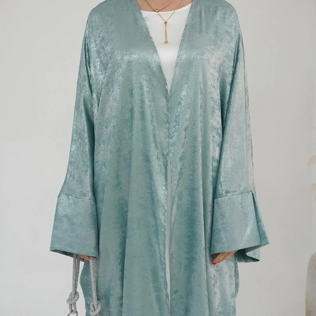 LM051 Kaftan Abaya Ouverte Métallique – Robe de Luxe Aïd 2025 pour Femmes Musulmanes