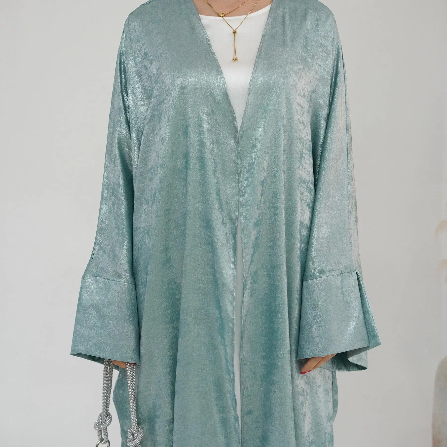 LM051 Kaftan Abaya Ouverte Métallique – Robe de Luxe Aïd 2025 pour Femmes Musulmanes