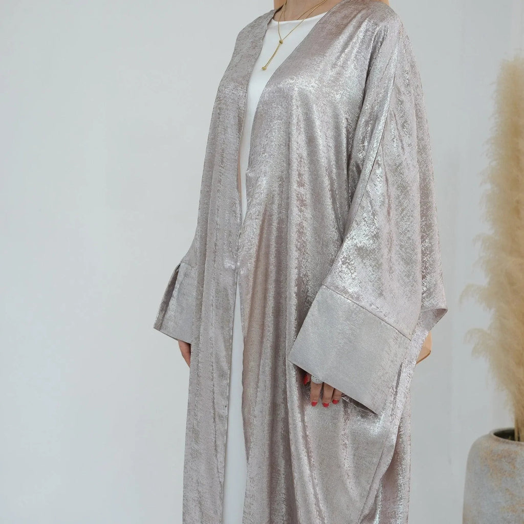 LM051 Kaftan Abaya Ouverte Métallique – Robe de Luxe Aïd 2025 pour Femmes Musulmanes