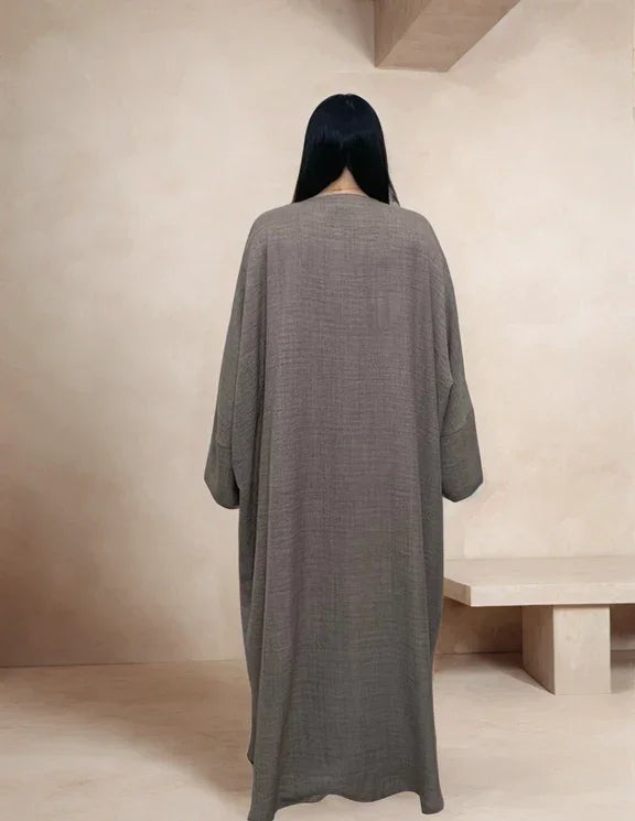 LM053 Cardigan Kimono Noué Modeste – Style Abaya Ouverte Look Crêpe Lin