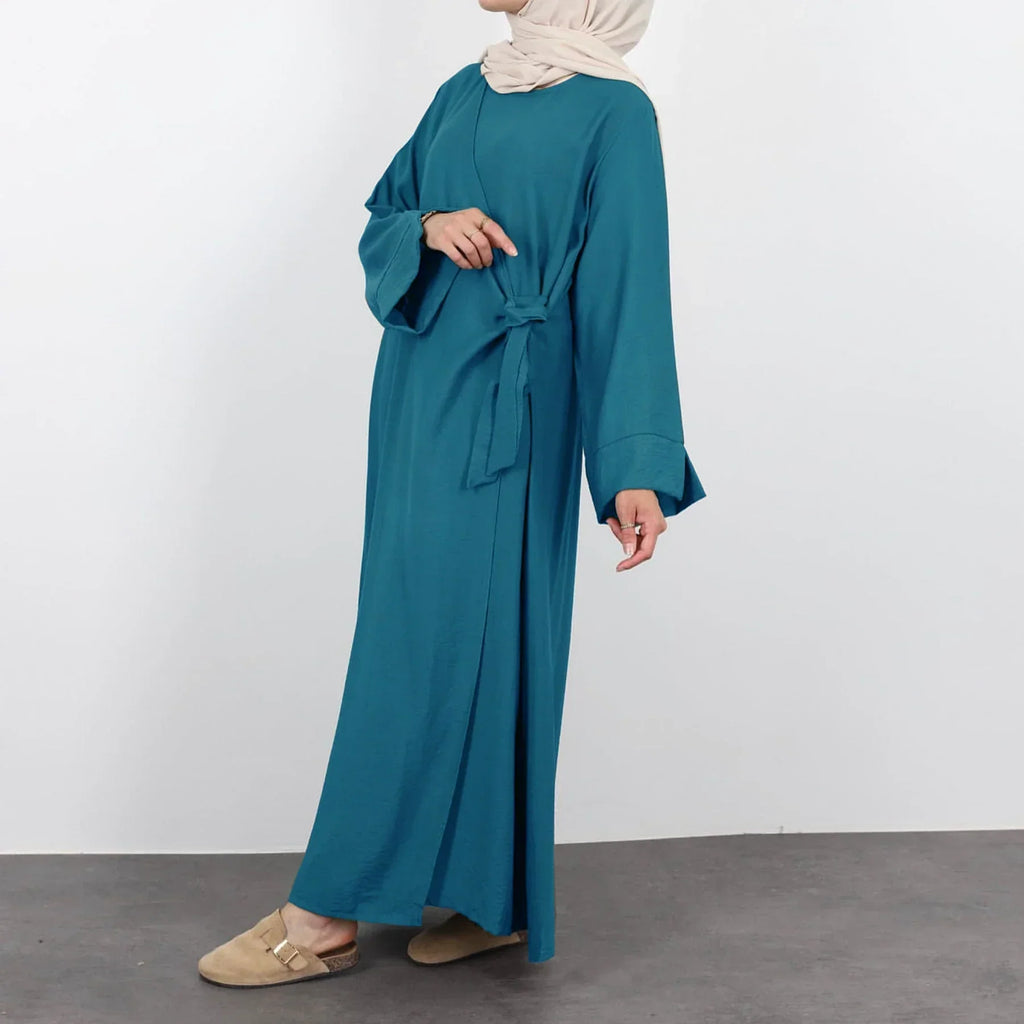 LM062 Robe Abaya Crêpe Kimono Nouée – Style Jazz Tissu Modeste | Porter Léger au Quotidien