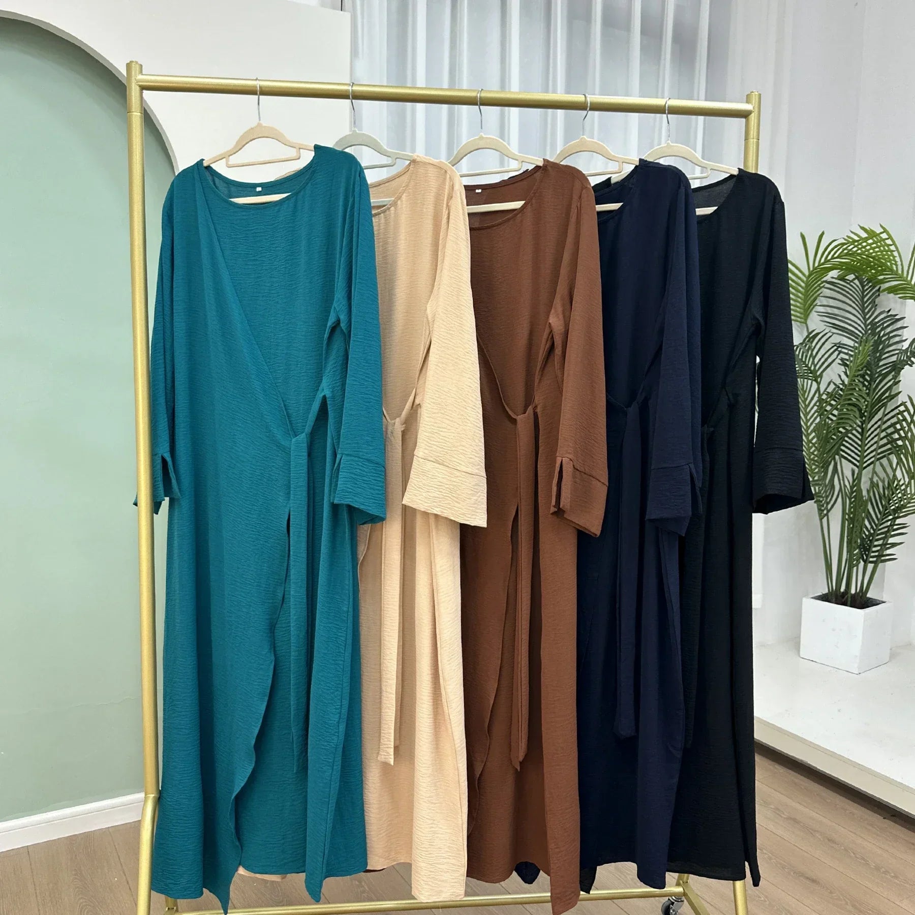 LM062 Robe Abaya Crêpe Kimono Nouée – Style Jazz Tissu Modeste | Porter Léger au Quotidien