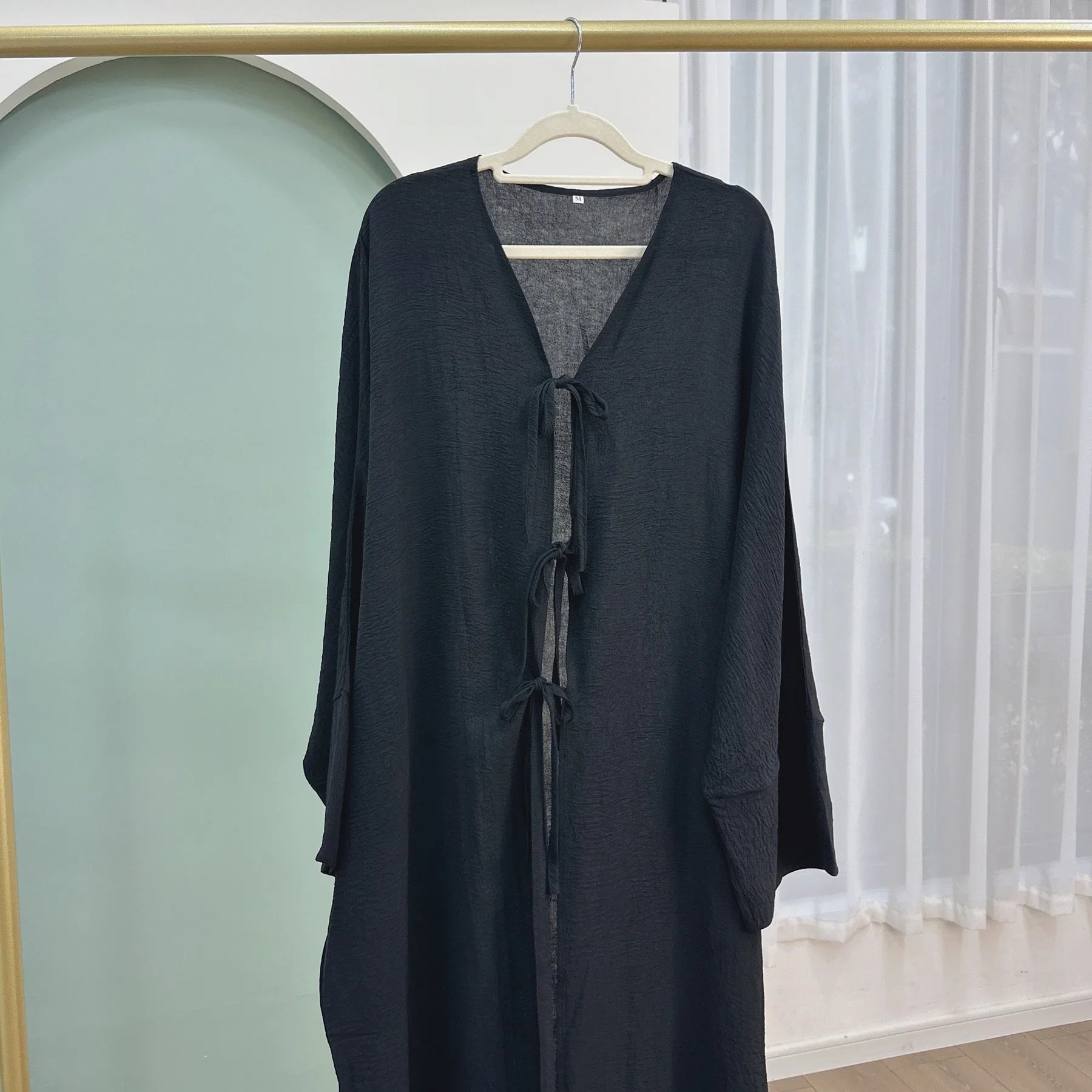 LM063 Abaya Kimono Crêpe Estivale avec Nœud Jazz | Abaya Ouverte Légère pour Femmes