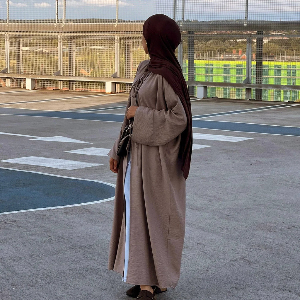 LM063 Abaya Kimono Crêpe Estivale avec Nœud Jazz | Abaya Ouverte Légère pour Femmes