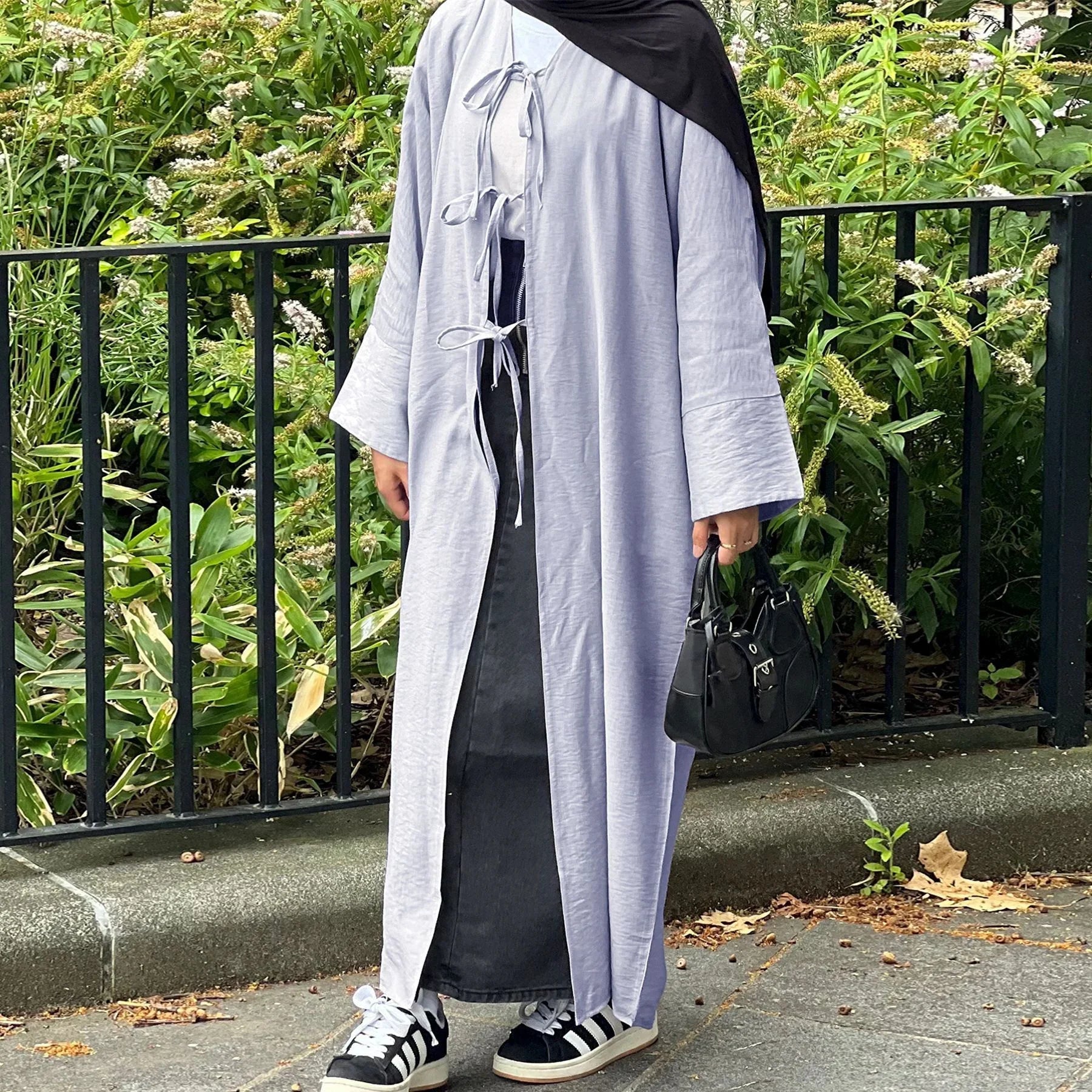 LM063 Abaya Kimono Crêpe Estivale avec Nœud Jazz | Abaya Ouverte Légère pour Femmes