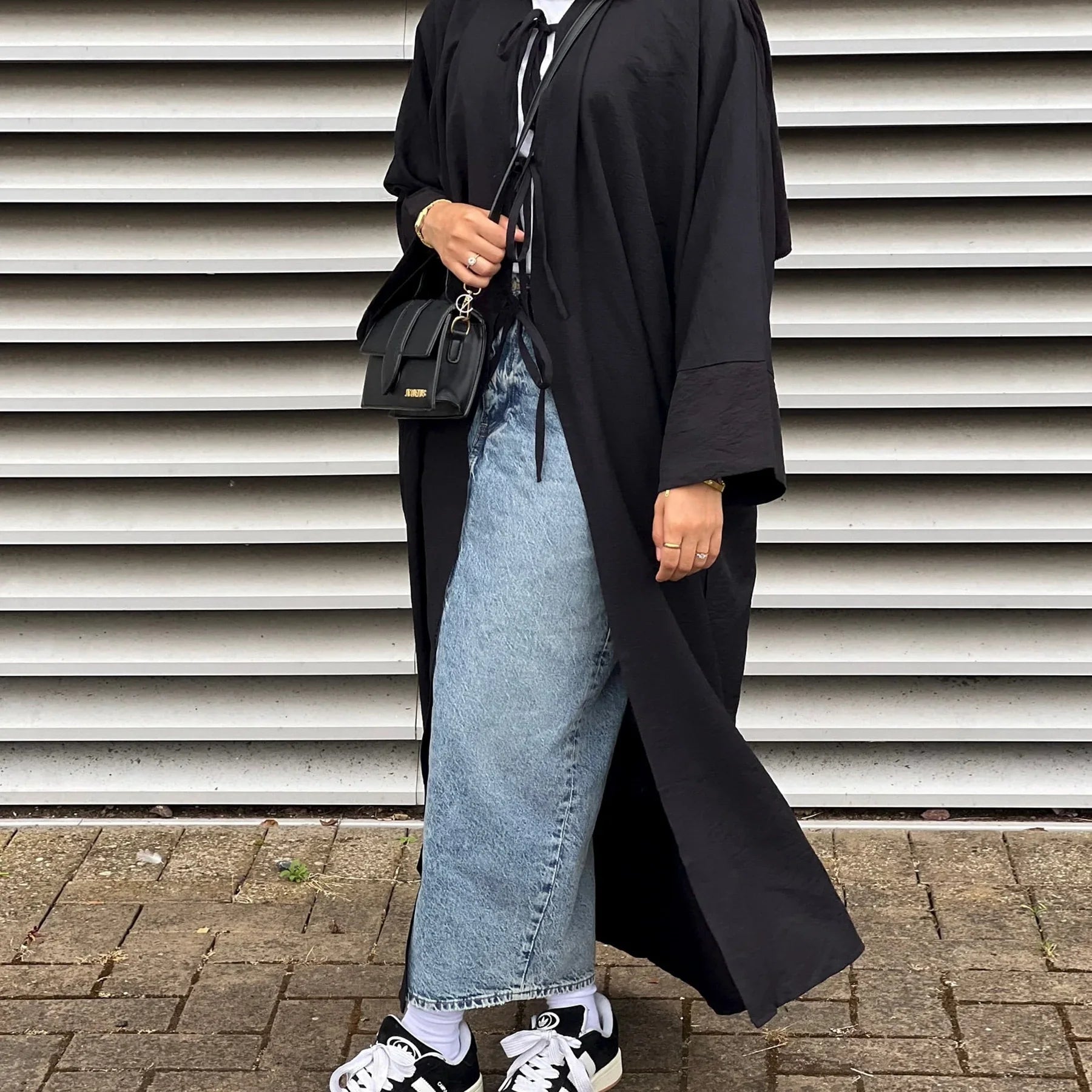 LM063 Abaya Kimono Crêpe Estivale avec Nœud Jazz | Abaya Ouverte Légère pour Femmes