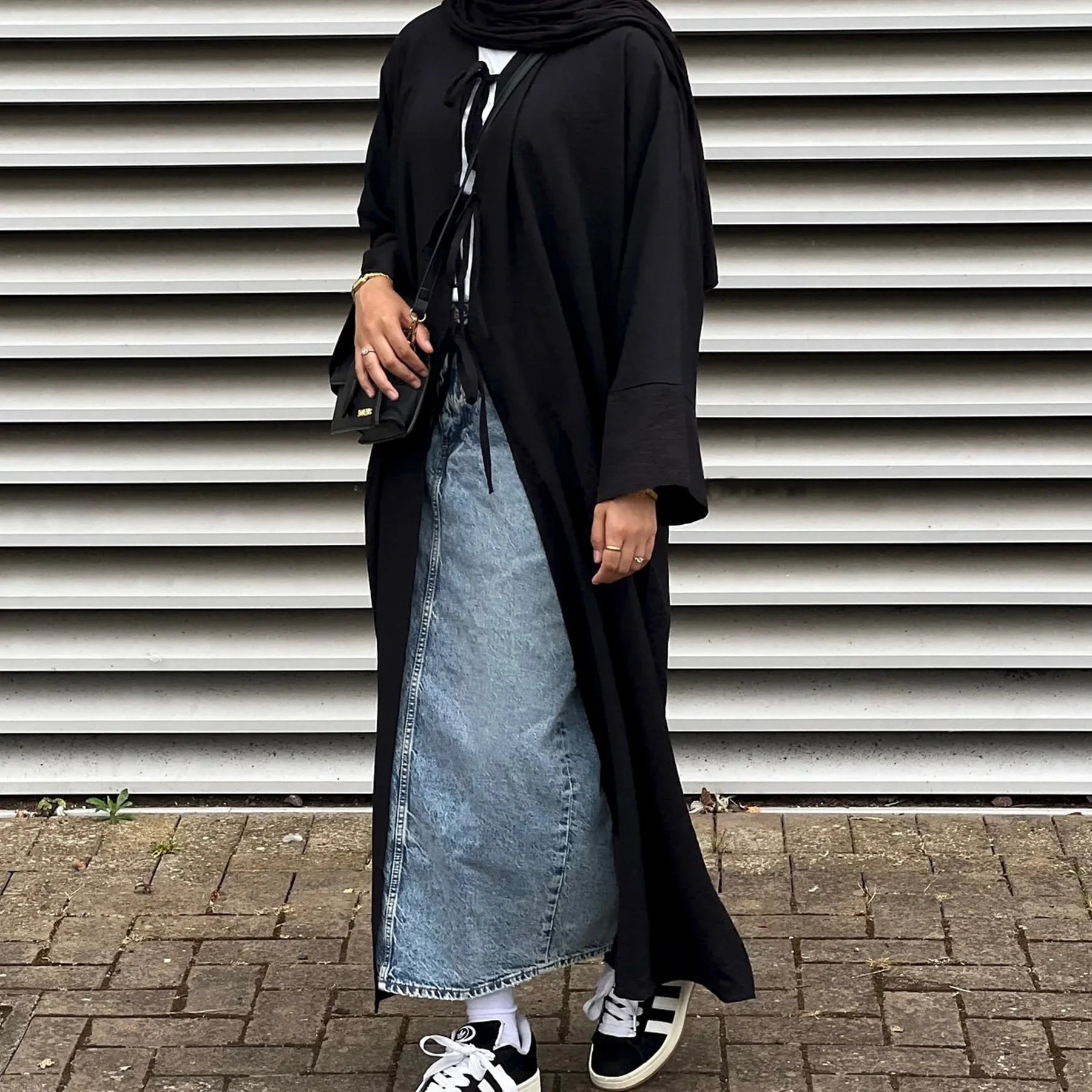 LM063 Abaya Kimono Crêpe Estivale avec Nœud Jazz | Abaya Ouverte Légère pour Femmes