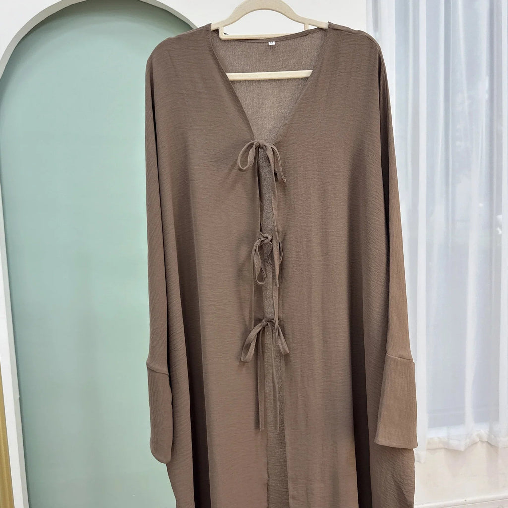 LM063 Abaya Kimono Crêpe Estivale avec Nœud Jazz | Abaya Ouverte Légère pour Femmes