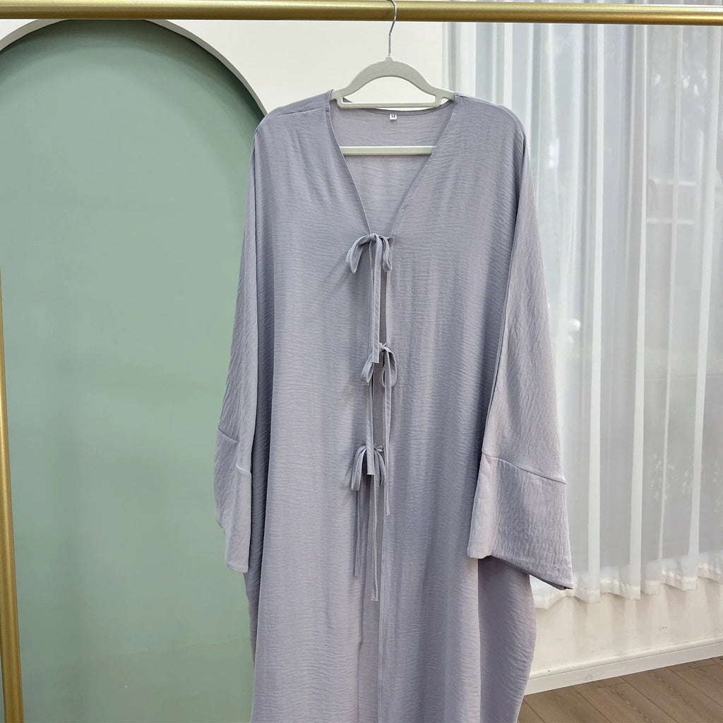 LM063 Abaya Kimono Crêpe Estivale avec Nœud Jazz | Abaya Ouverte Légère pour Femmes