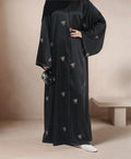 LM068 Abaya Aïd Satin avec Nœuds Brodés & Manches Cloche | Robe Modeste Luxueuse pour Aïd & Iftar