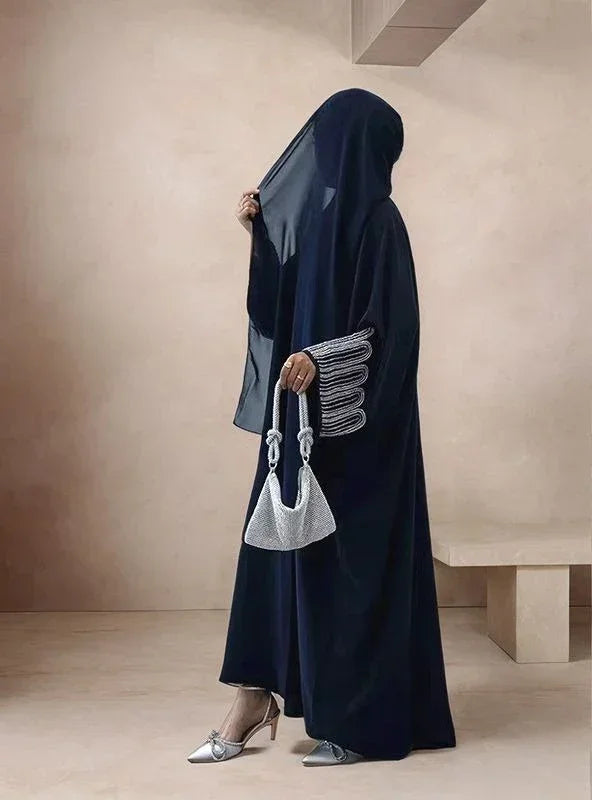 LM069 Abaya Khaleeji pour Aïd – Cardigan Nidha Luxueux avec Perles & Strass
