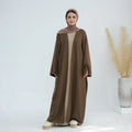 LM074 Cardigan Abaya Ouvert Tricoté Chaud | Pièce Superposition Hiver Modeste Design Ouvert Devant
