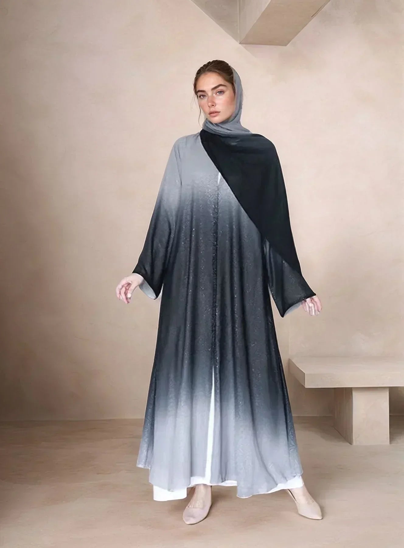 LM077 Cardigan Abaya Mousseline Galaxy avec Accents Diamant | Robe Modeste Aïd & Iftar