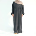 LM078 Robe Abaya Velours Côtelé Manches à Revers | Essentiel Hiver Modeste avec Détails Nervurés