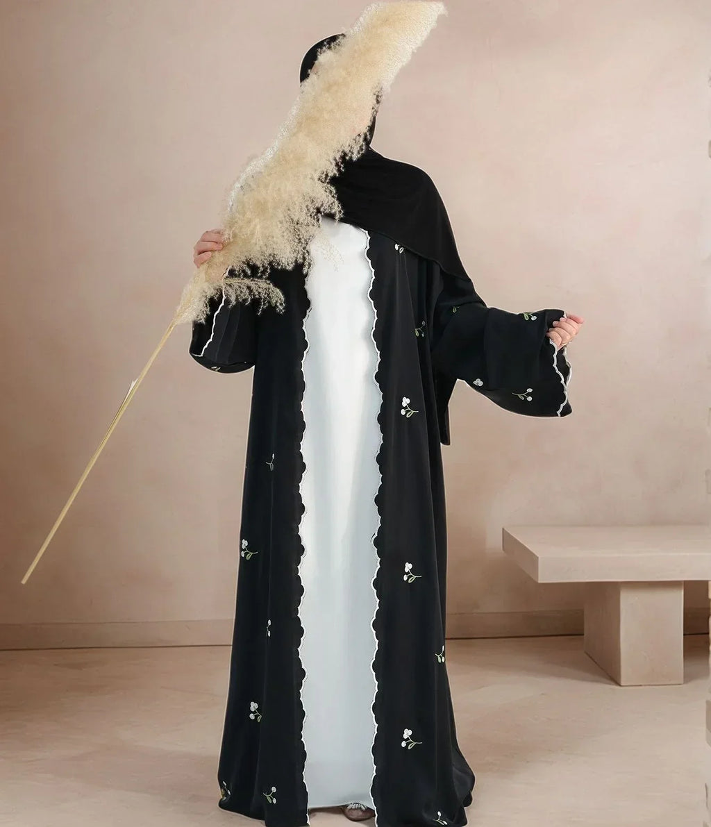 LM082 Cardigan Abaya Nidha Brodé Floral – Style Ouvert Élégant pour Occasions Modestes