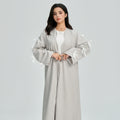 LM083 Abaya Lin à Nœud – Cardigan Ouvert Élégant avec Détails Crochet & Ruban