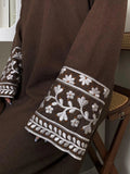 LM085 Robe Maxi Lin Texturé Brodé Marguerites Élégante Abaya Fermée