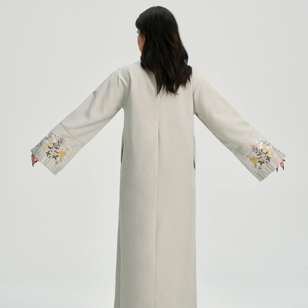 LM086 Robe de Prière Ramadan Broderie Florale avec Ceinture & Poches | Robe Islamique Modeste pour Quotidien & Aïd