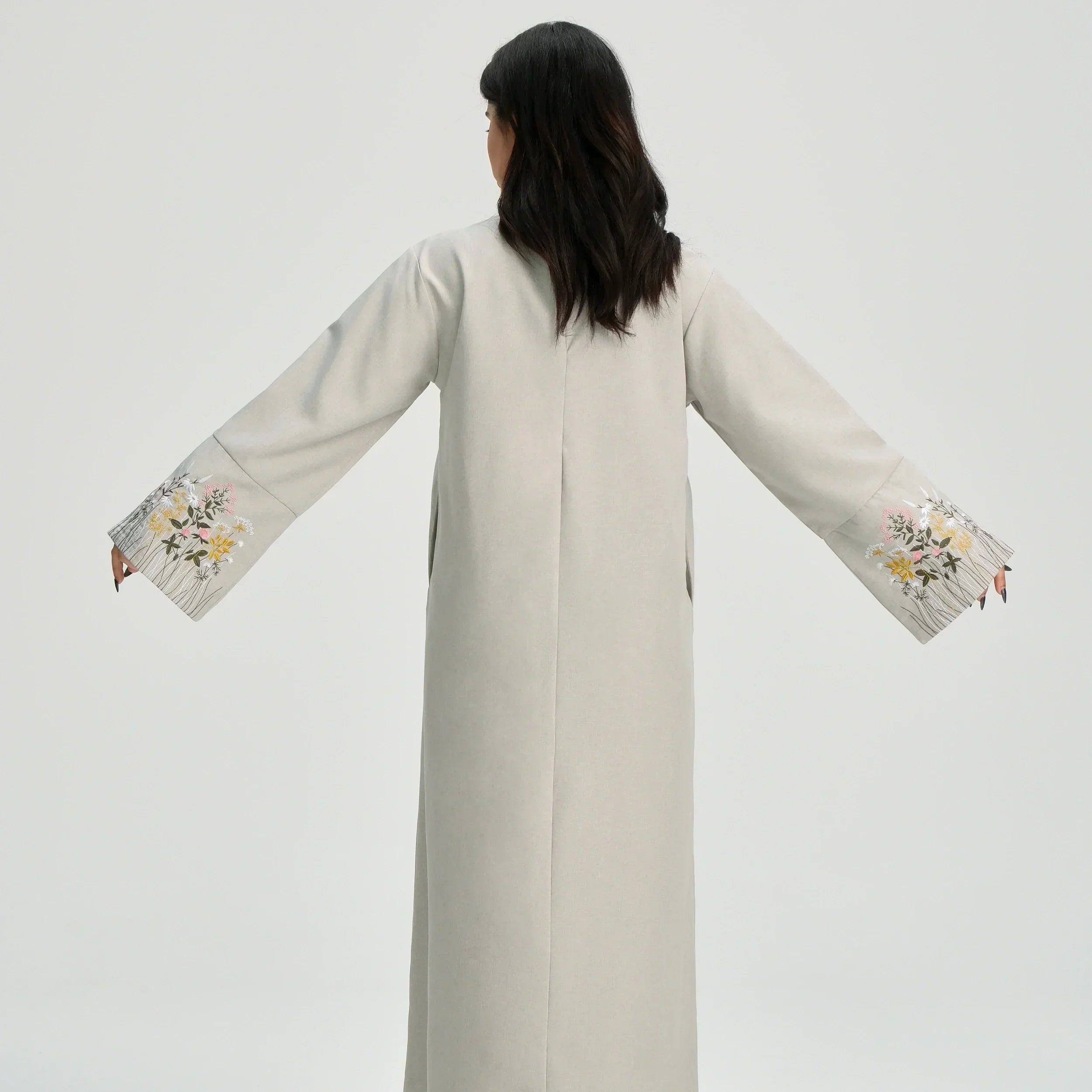 LM086 Robe de Prière Ramadan Broderie Florale avec Ceinture & Poches | Robe Islamique Modeste pour Quotidien & Aïd
