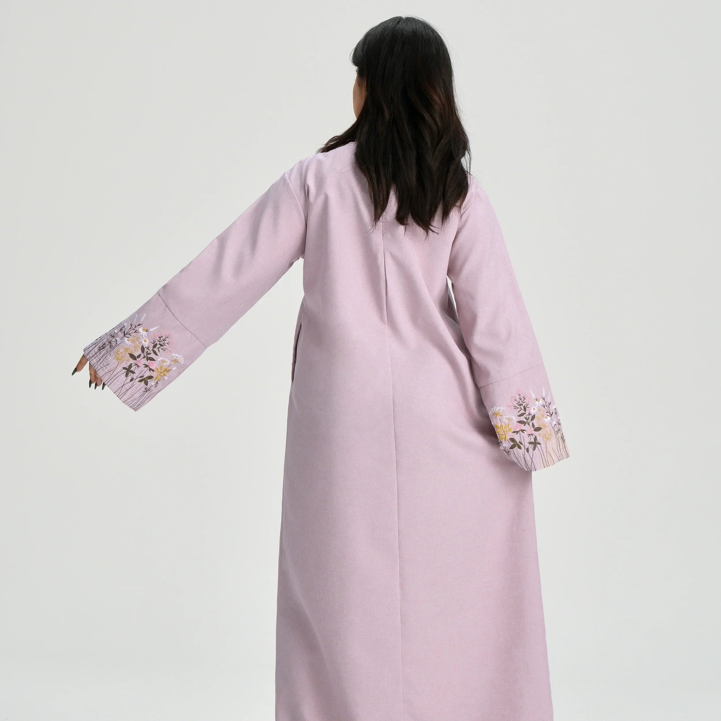 LM086 Robe de Prière Ramadan Broderie Florale avec Ceinture & Poches | Robe Islamique Modeste pour Quotidien & Aïd