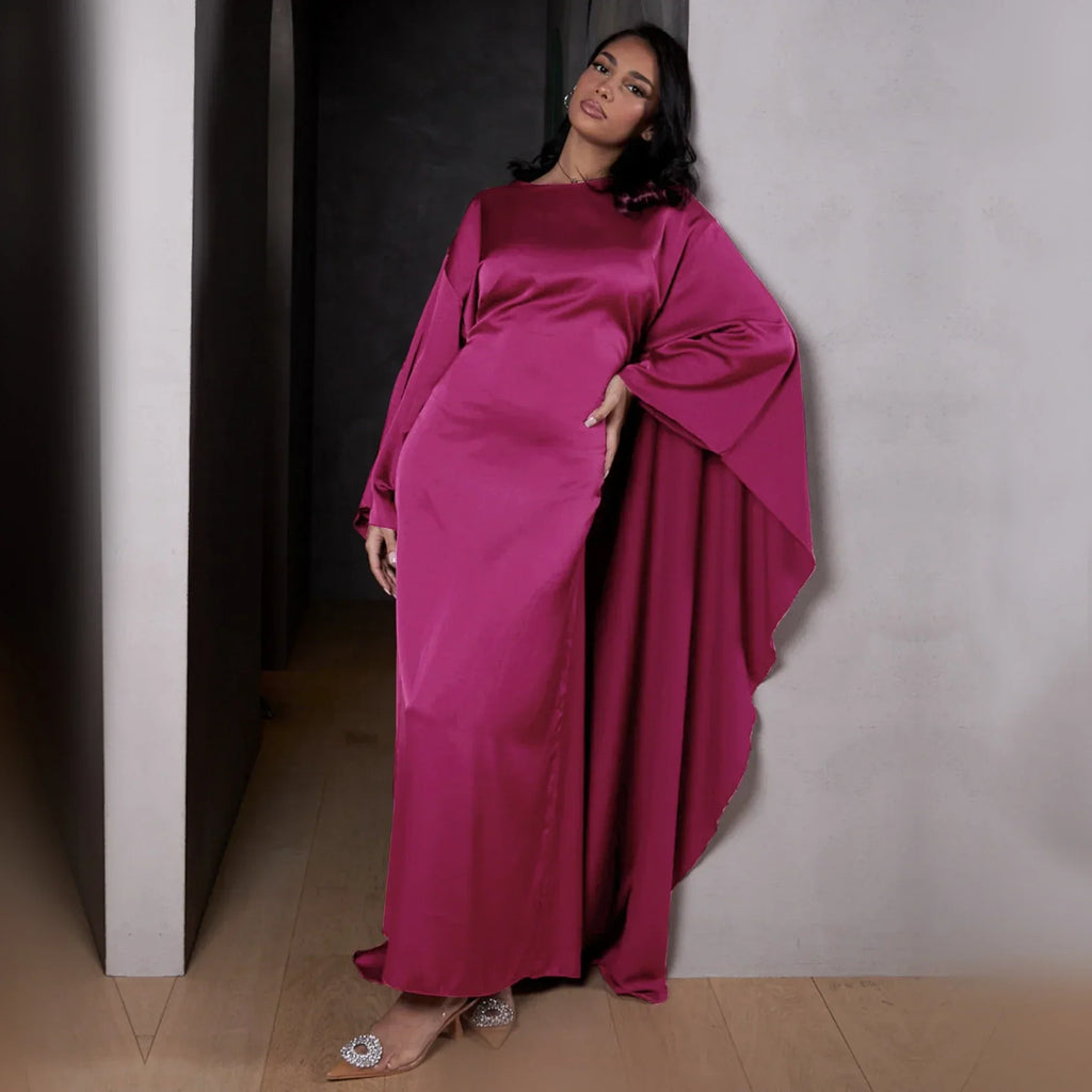 LM087 Robe Abaya Cape Satin Soyeuse | Robe Modeste Élégante Aïd 2025