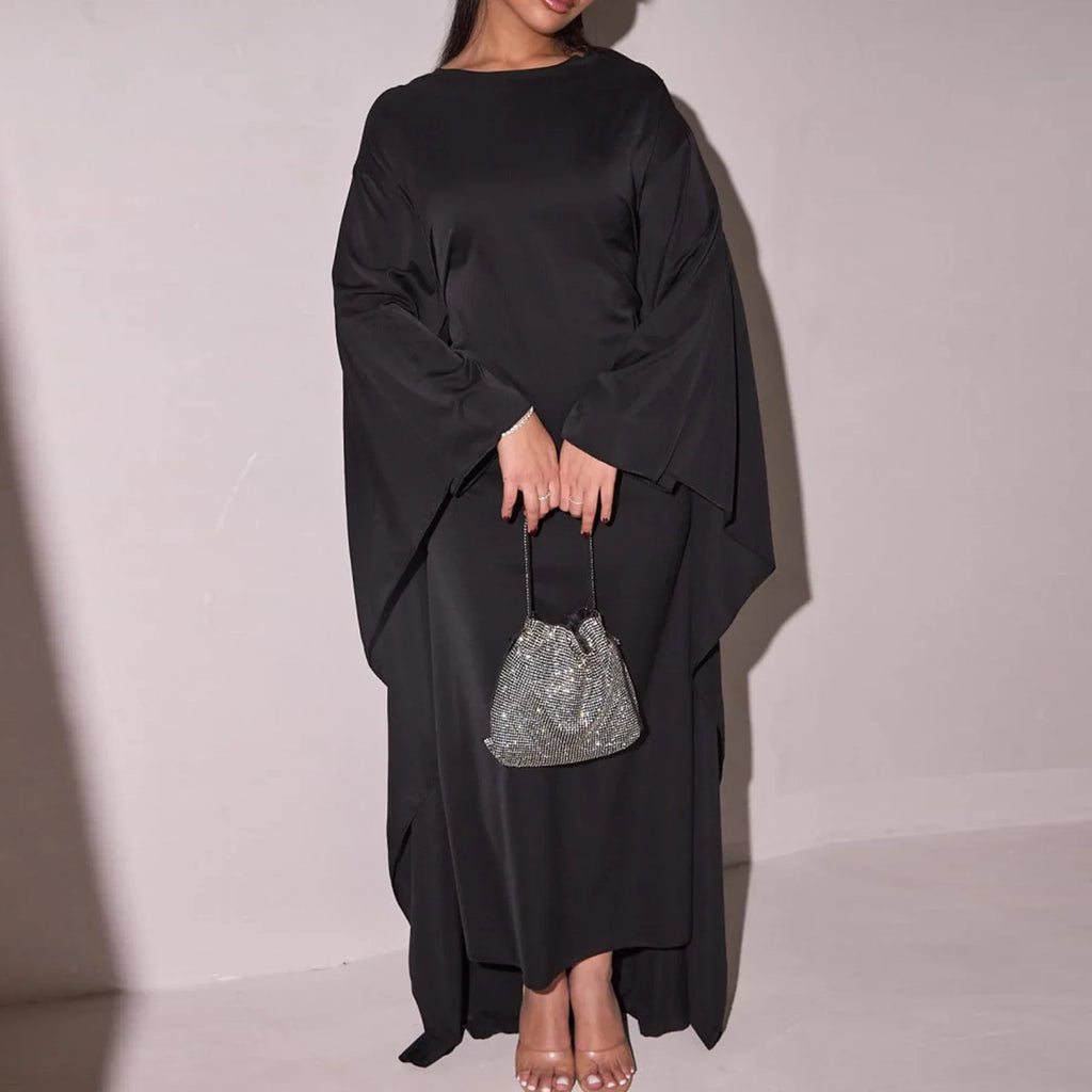 LM087 Robe Abaya Cape Satin Soyeuse | Robe Modeste Élégante Aïd 2025