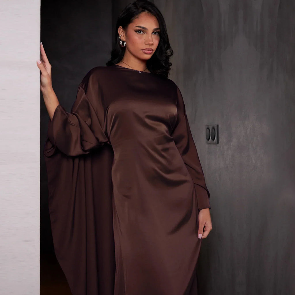 LM087 Robe Abaya Cape Satin Soyeuse | Robe Modeste Élégante Aïd 2025