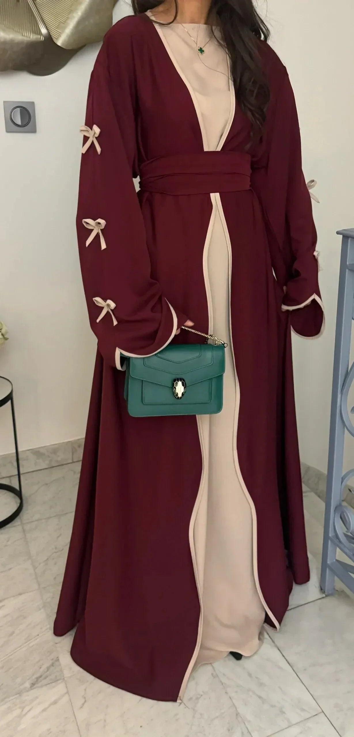 LM088 Cardigan Abaya Coquette | Tendance TikTok 2025 Design Nidha Soie Modeste