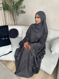 LM089 Ensemble Abaya Papillon Hira | Robe de Prière Jacquard Khaleeji Manches Chauve-Souris avec Hijab
