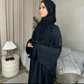 LM090 Abaya Papillon Jacquard avec Hijab | Design Floral Luxueux Manches Chauve-Souris