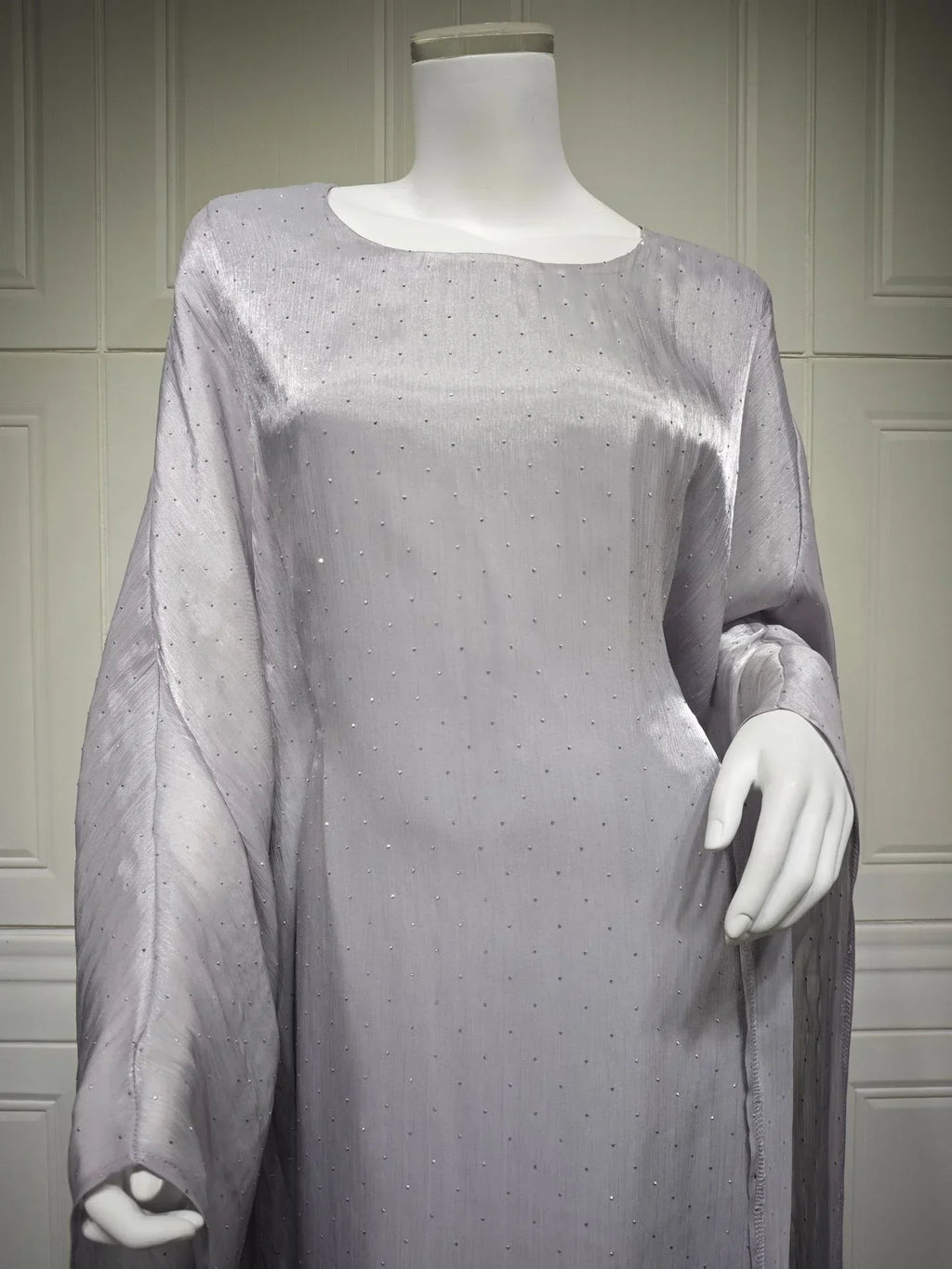 LM096 Ensemble Abaya Papillon Strass Aïd avec Fond de Robe | Kaftan Manches Chauve-Souris Ramadan & Iftar