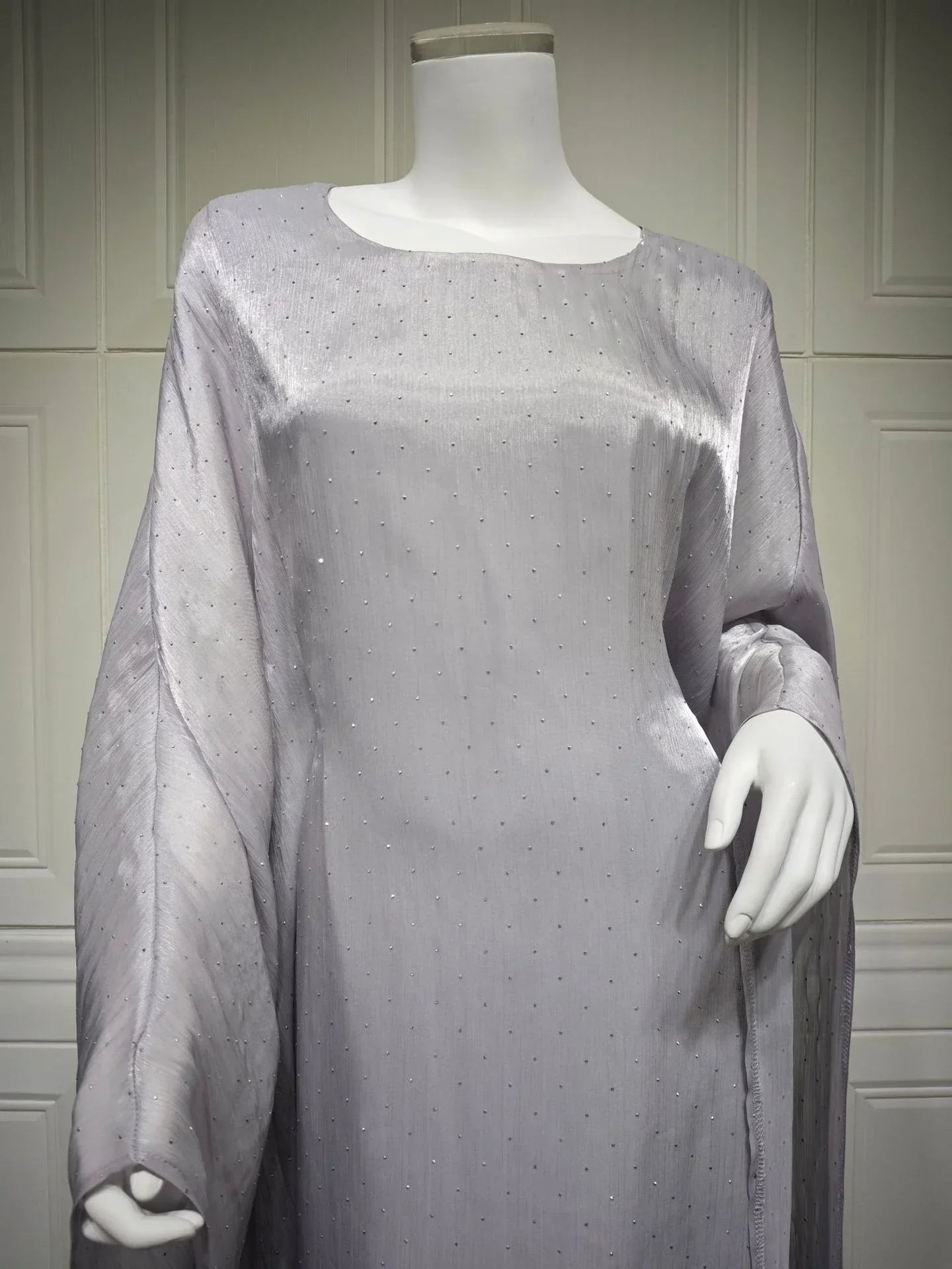 LM096 Ensemble Abaya Papillon Strass Aïd avec Fond de Robe | Kaftan Manches Chauve-Souris Ramadan & Iftar